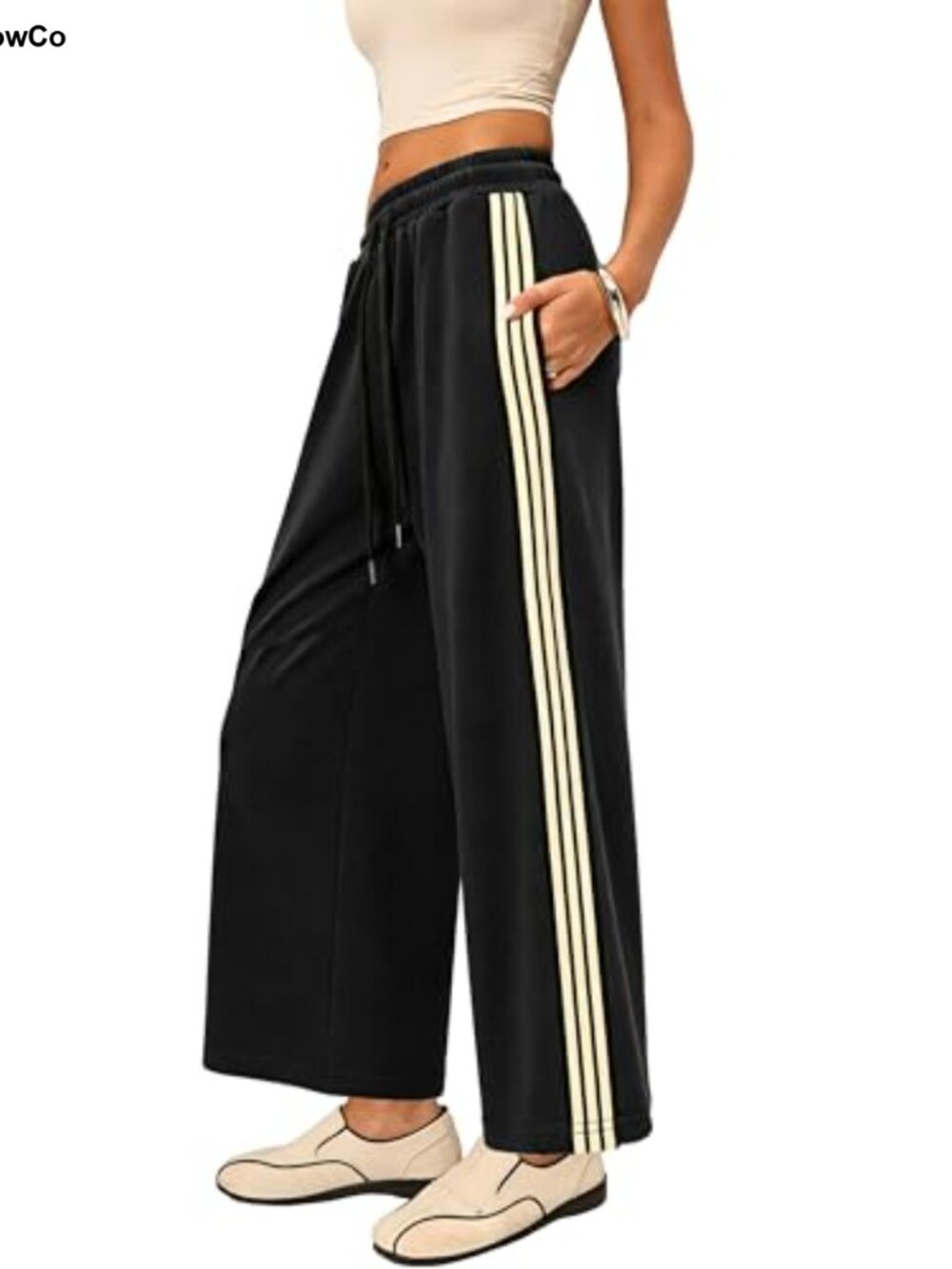 High Waist Wide Leg Sweatpants with Pockets Cotton Blend Track Pants